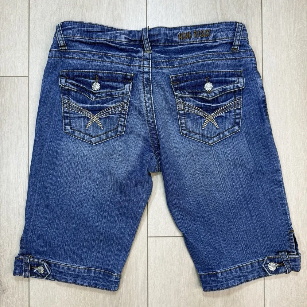 Y2K Nina Rossi Women Sz 5 Denim Bermuda Shorts Stretch Mid Rise Capri Blue Jeans
